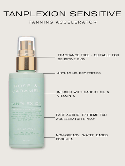 tanplexion tanning accelerator, rapid tan accelerator, carrot oil, tan accelerator spray, extreme tan, fast acting, water based, tanning accelerator for sensitive skin 